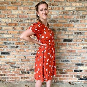 Orange Floral Button Down Midi Dress